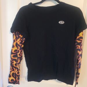 Tail Black Top with Flame Sleeves